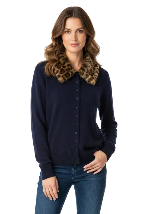 Button Up cardigan with Faux Fur Removable Collar