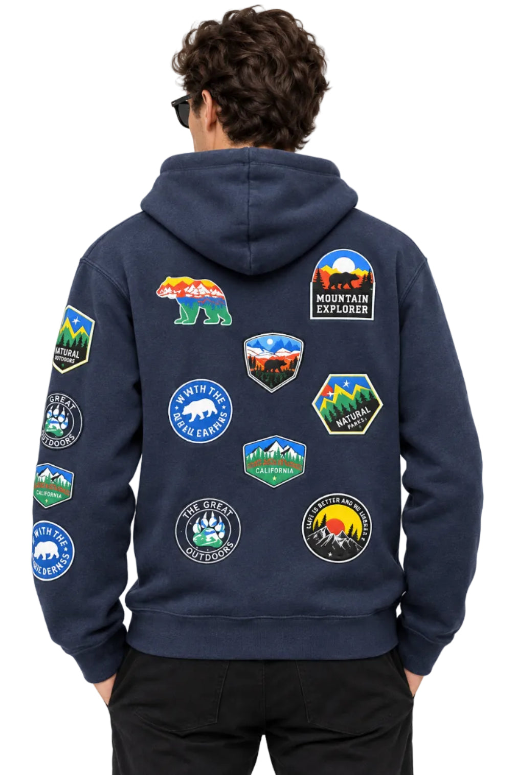 Full Zip Hoodie with Patches Mountain with Bear