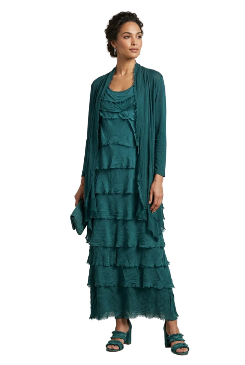 2pc Sleeveless Long Layered Dress with Long Jacket