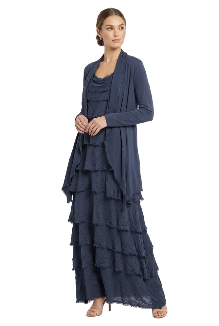 2pc Sleeveless Long Layered Dress with Long Jacket