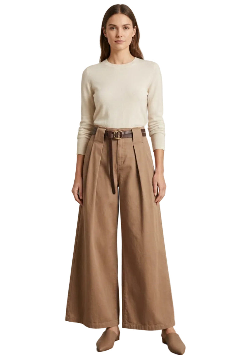 Wide Leg Pleated Trousers with Belt