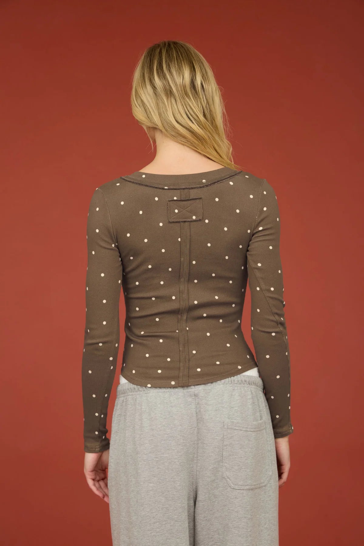 Polka Dot L/S Henley Knit Top