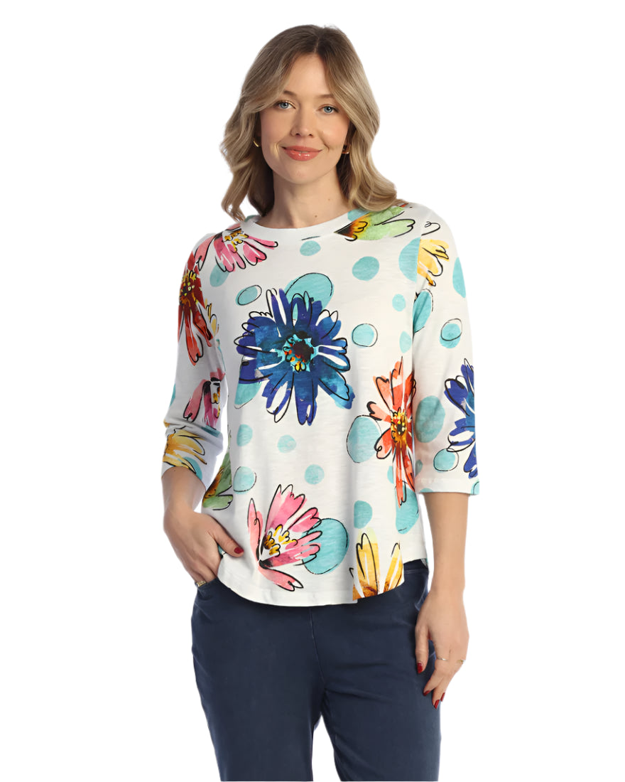 3/4 Slv Cotton Round Neck Top, Arabella