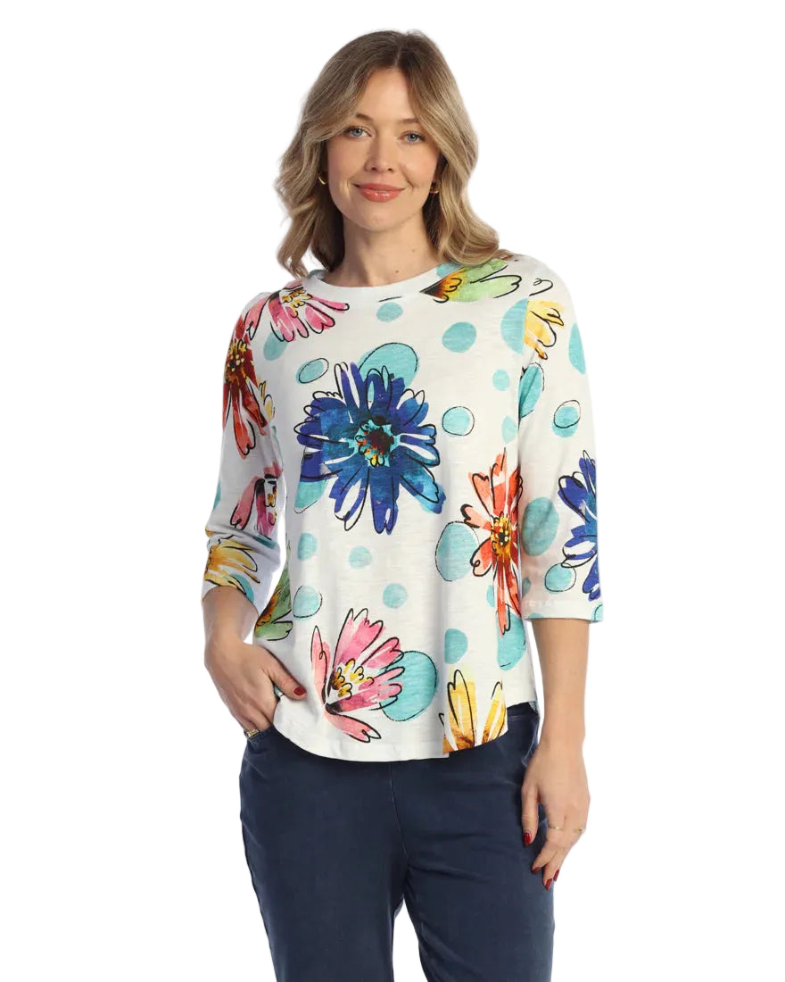 3/4 Slv Cotton Round Neck Top - Arabella