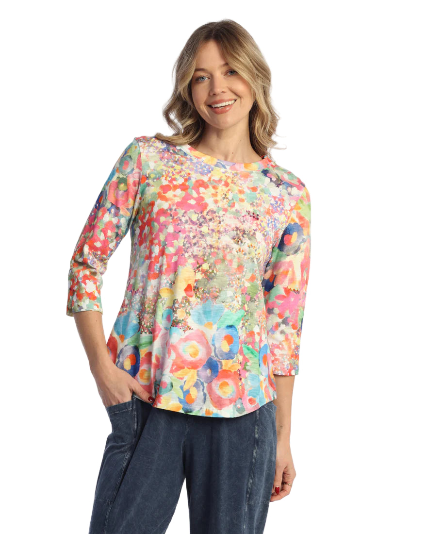 3/4 Sleeve Cotton Round Neck Top - Meadows