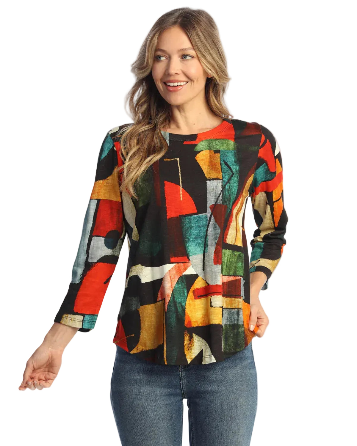 3/4 Slv Cotton Round Neck Top - Cubism
