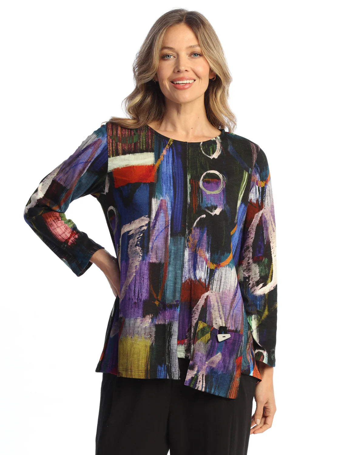 Cotton Modal Top with Offset Pocket - Barcelona