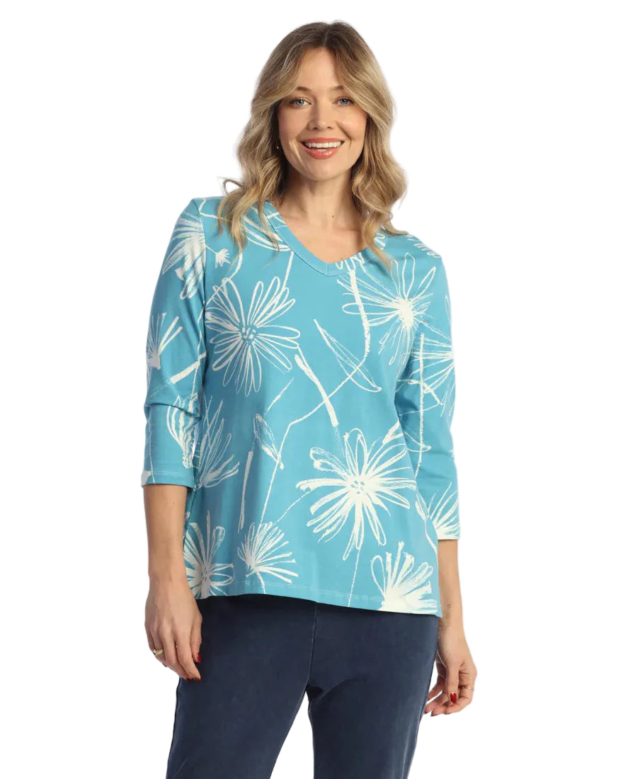 V-Neck Top with Side Slits - Lauren
