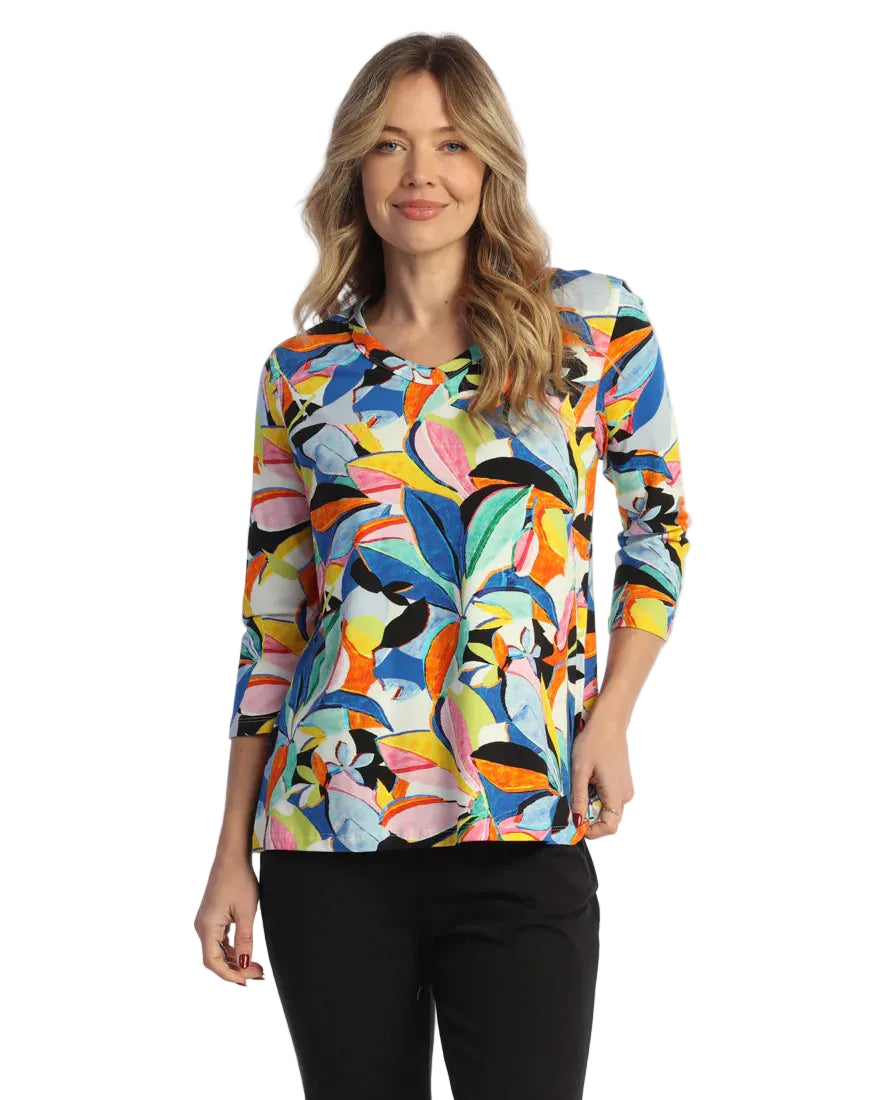 V-Neck Top with Side Slits - Cabana