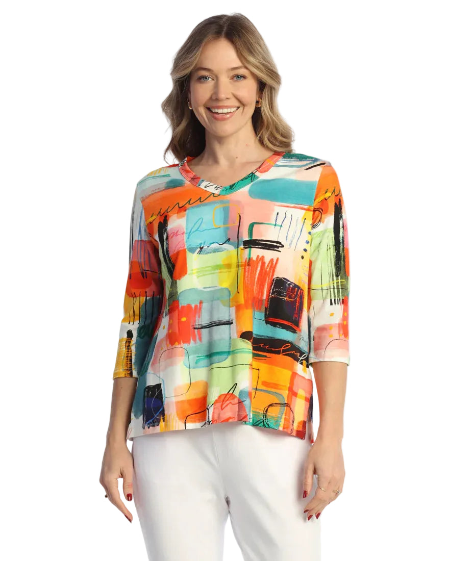 V-Neck Top with Side Slits - Modernist