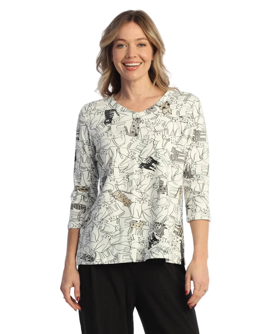V-Neck Top with Side Slits - Purrfect
