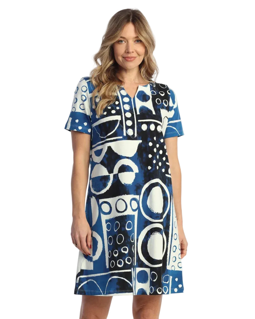 Cotton/Spandex Notch Shift Dress - Dottie