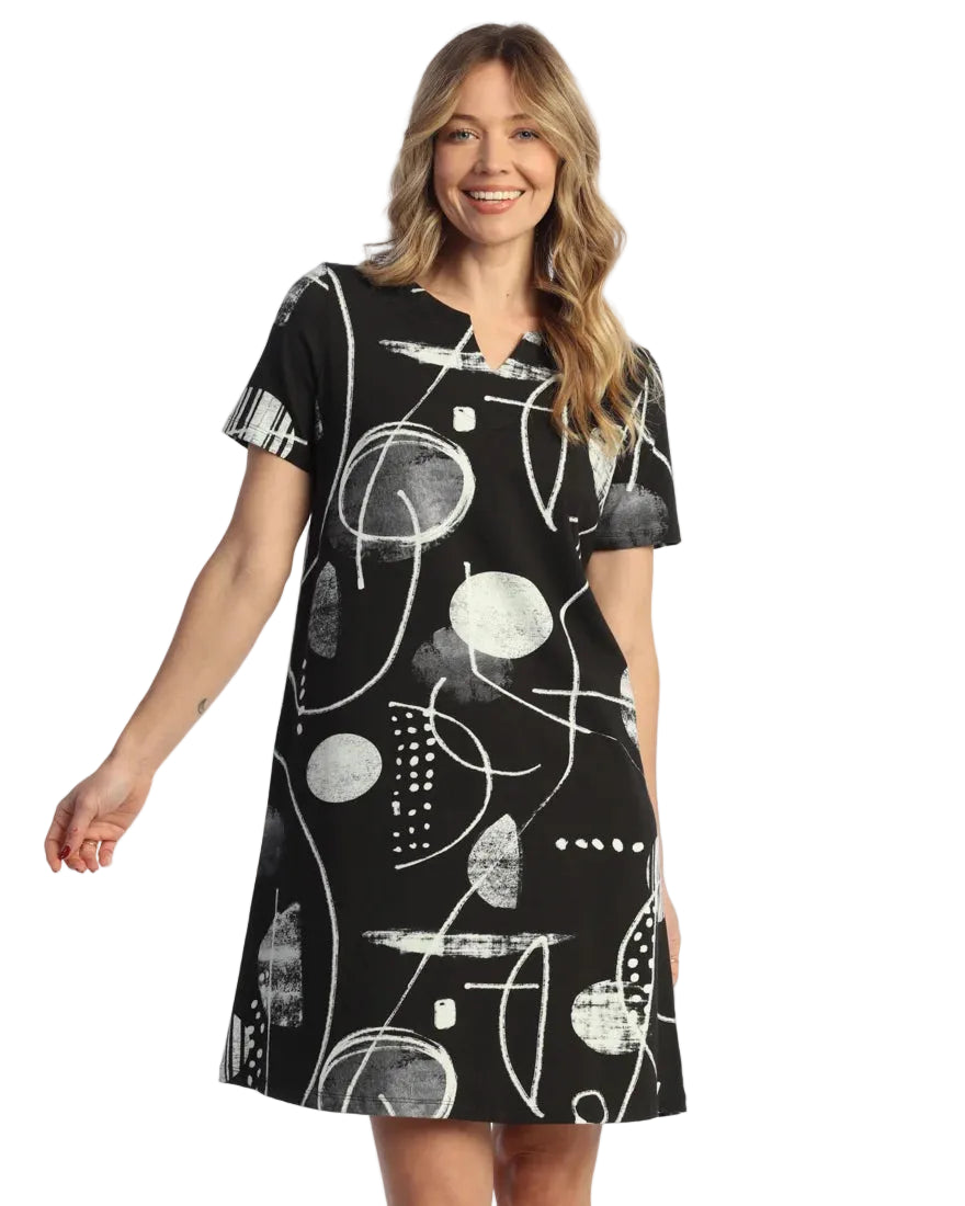 Cotton/Spandex Notch Shift Dress - Canvas