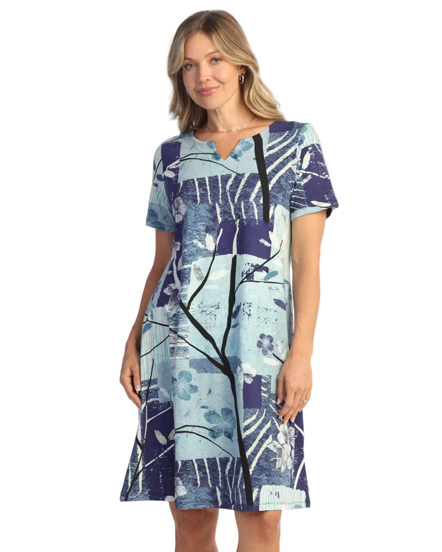 Cotton/Spandex Notch Shift Dress - Hana