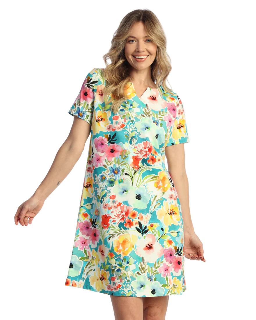 Notch Neck Shift Dress - Blooming