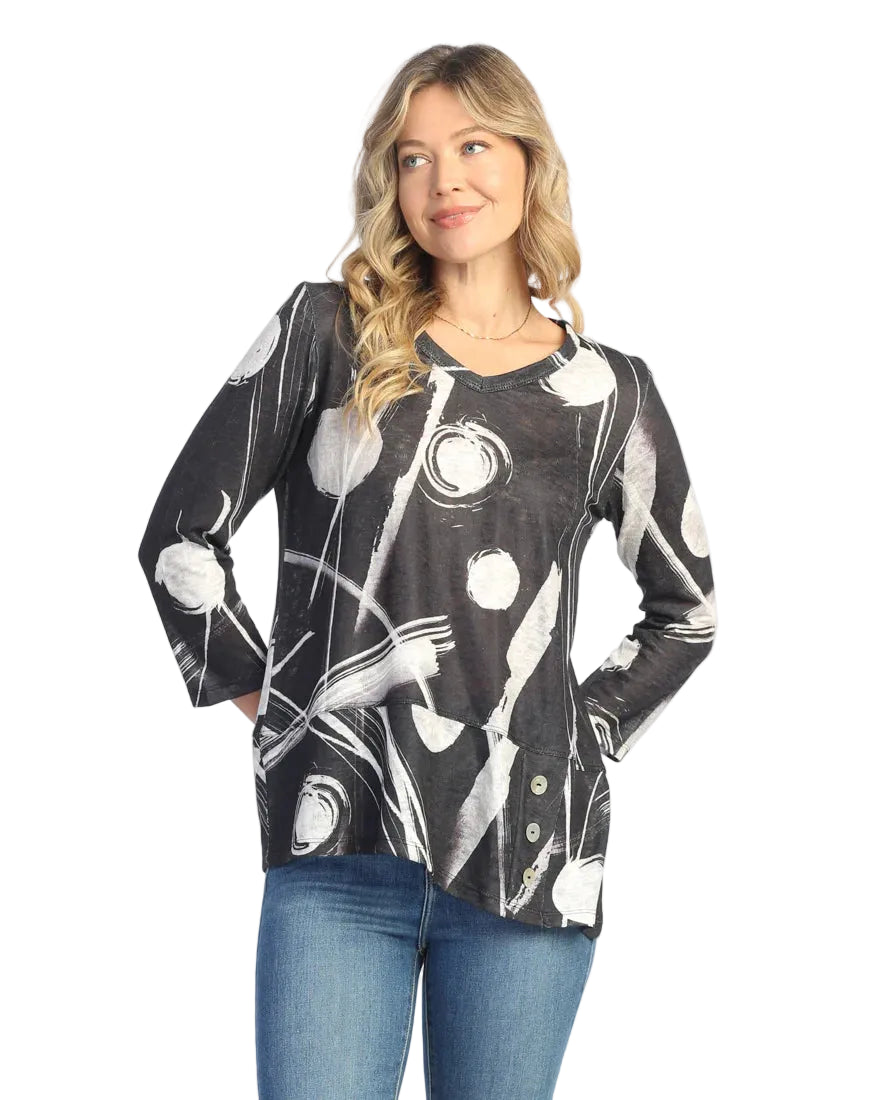 Tunic Top with Asymmetric Hem and Button - Bimba