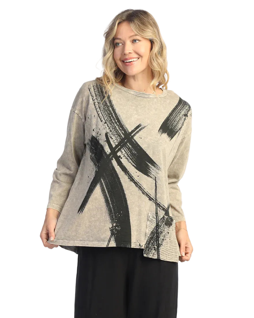 Mineral Wash Tunic with Gauze Contrast Pocket - Drama