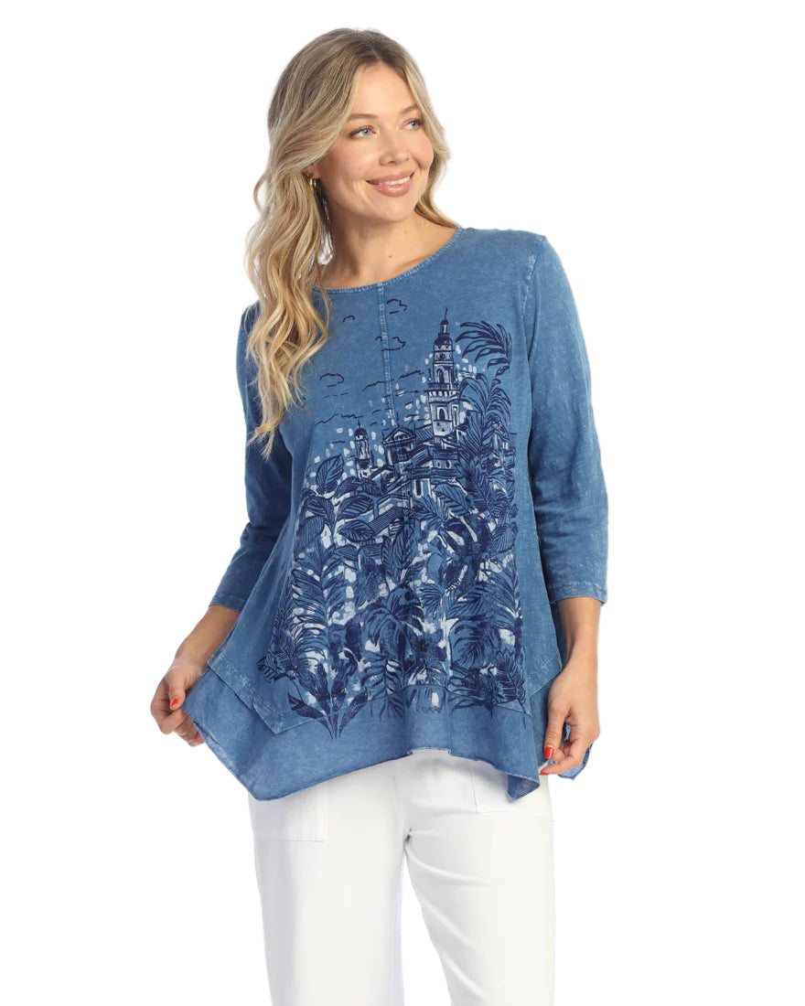 Mineral Washed Top with Linen Hem - Europa