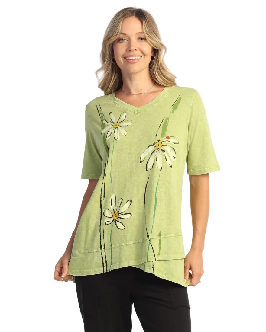 Mineral Washed V-Neck Top Tulip Hem - Whimsy