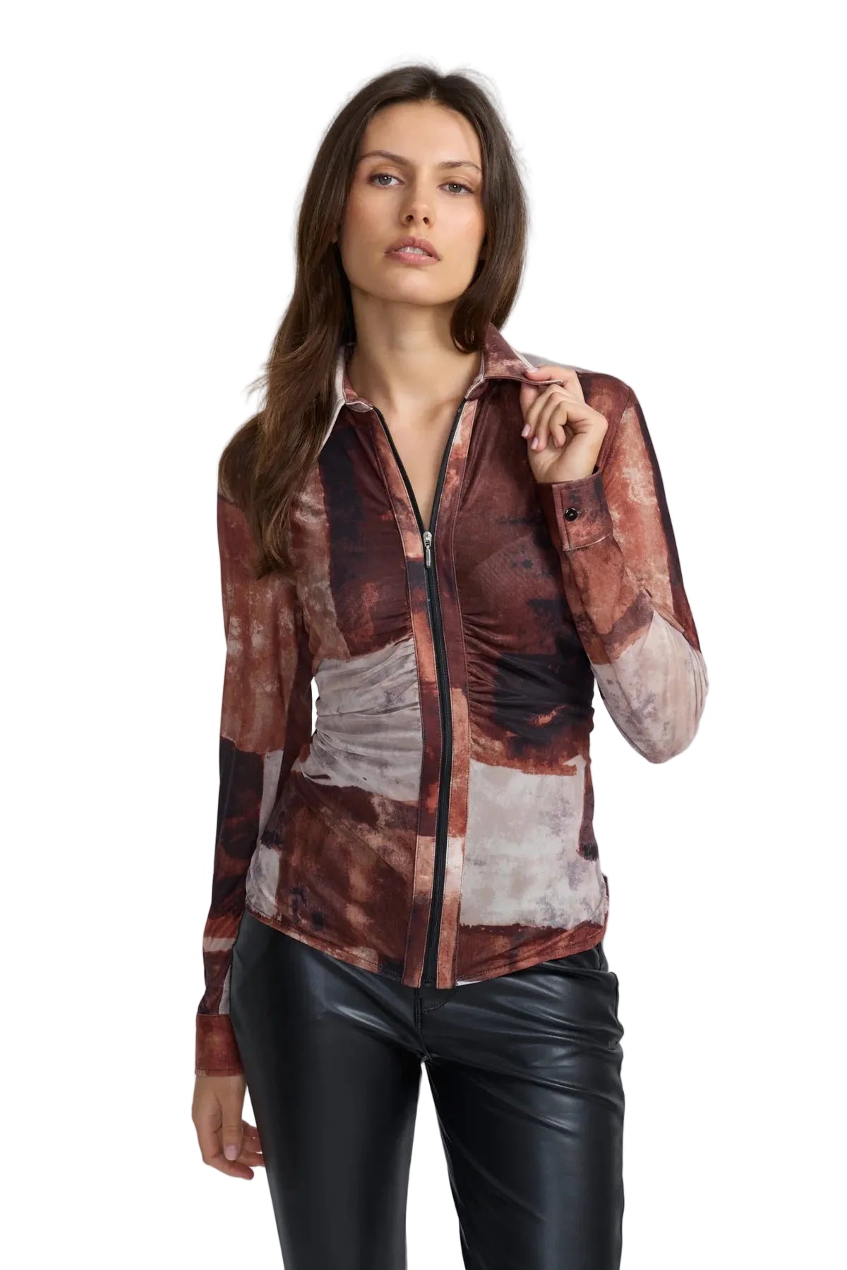 Abstract Zip Mesh Printed Scuba Combo Shirt