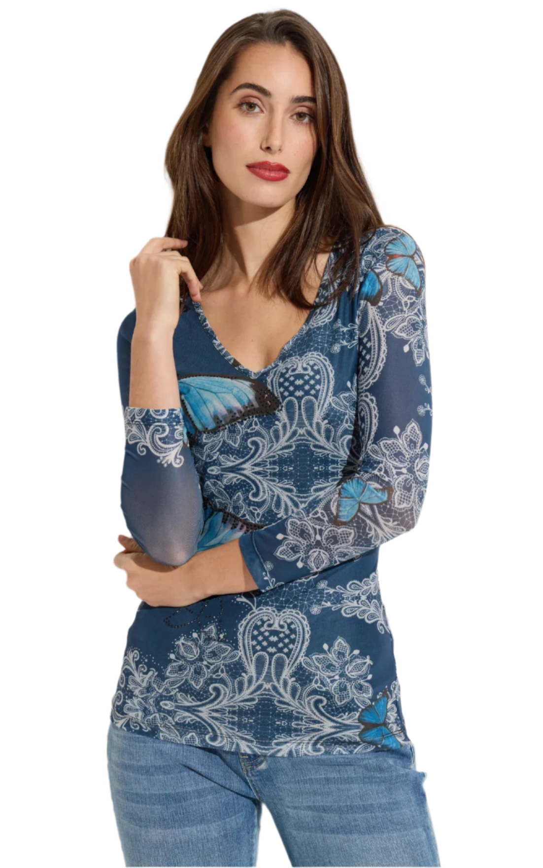 Butterfly V Neck Mesh Top