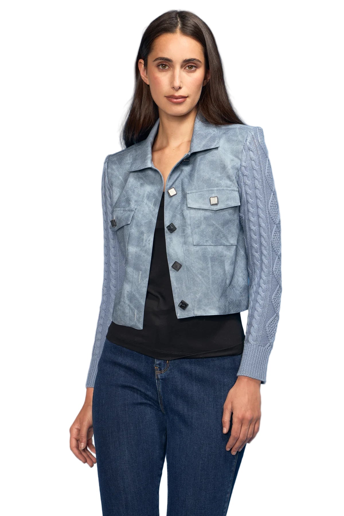 Knit Sleeve/Pleather Short Jacket