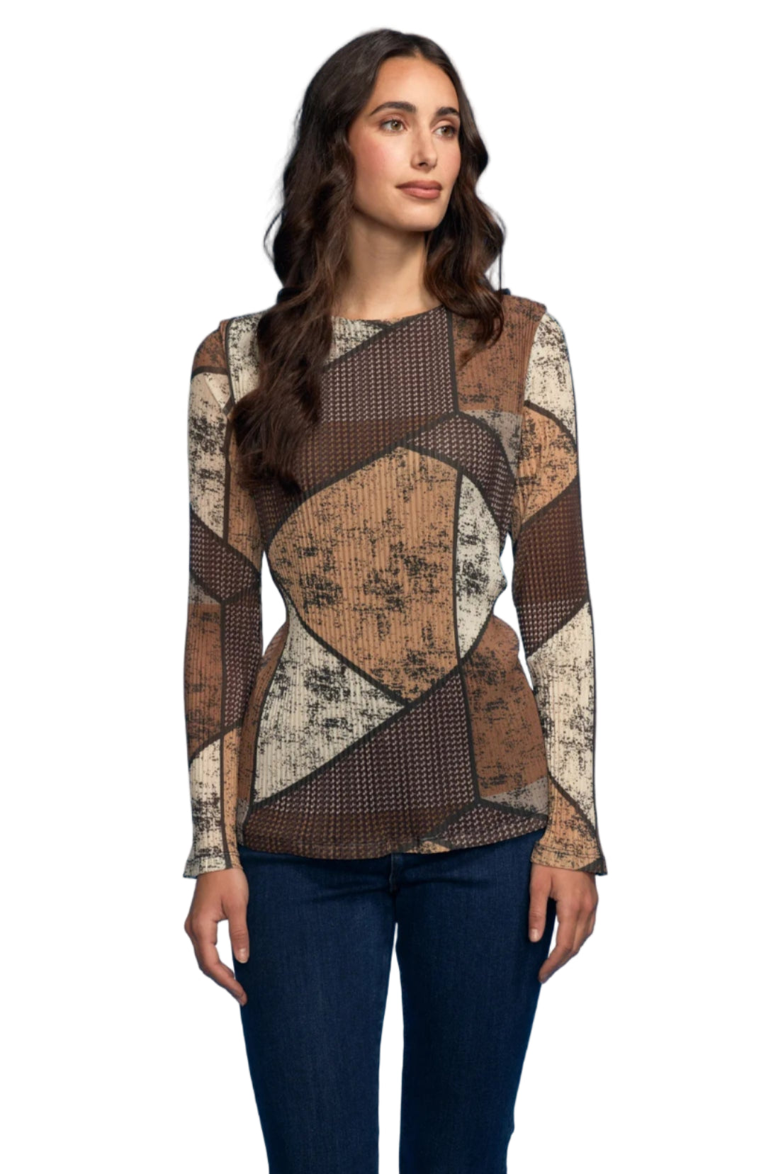 Geometric Round Neck Plisse Blouse