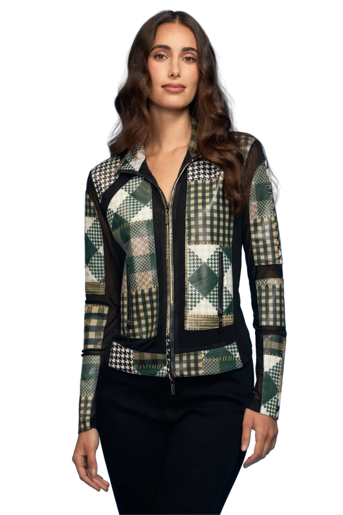 Houndstooth Mix Media Scuba Jacket