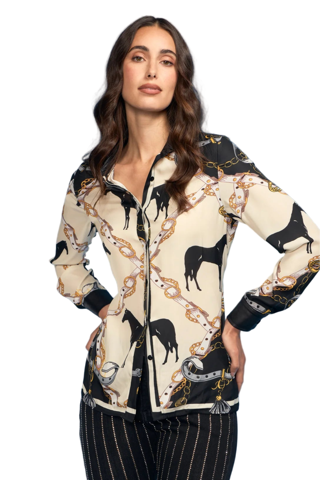 Equestrian/Pleather Combo Blouse
