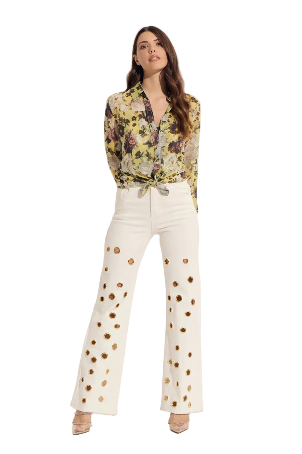 Yellow/Rose 2pc Chiffon Blouse with Mesh Tank