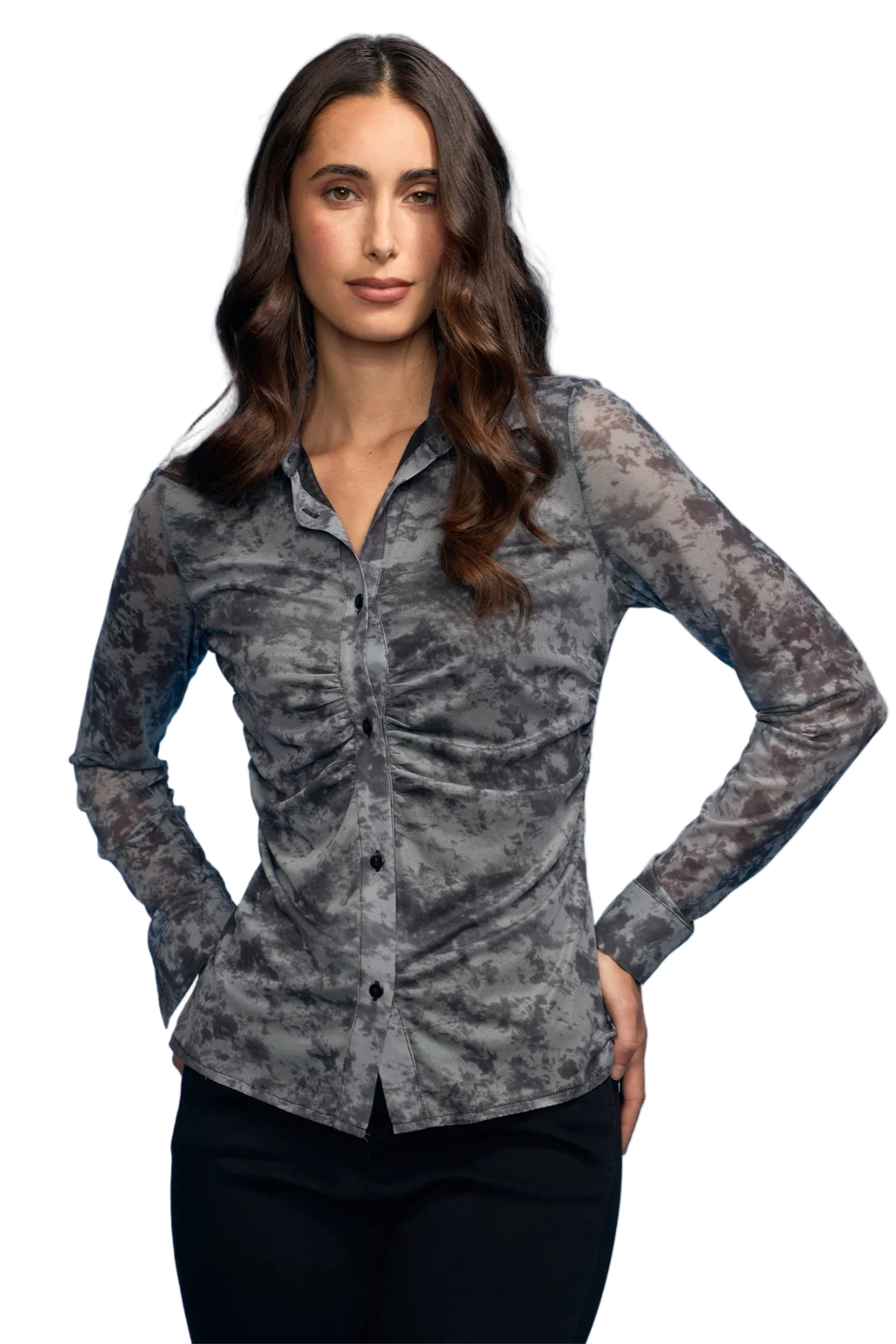 Front Rushed Mesh Blouse