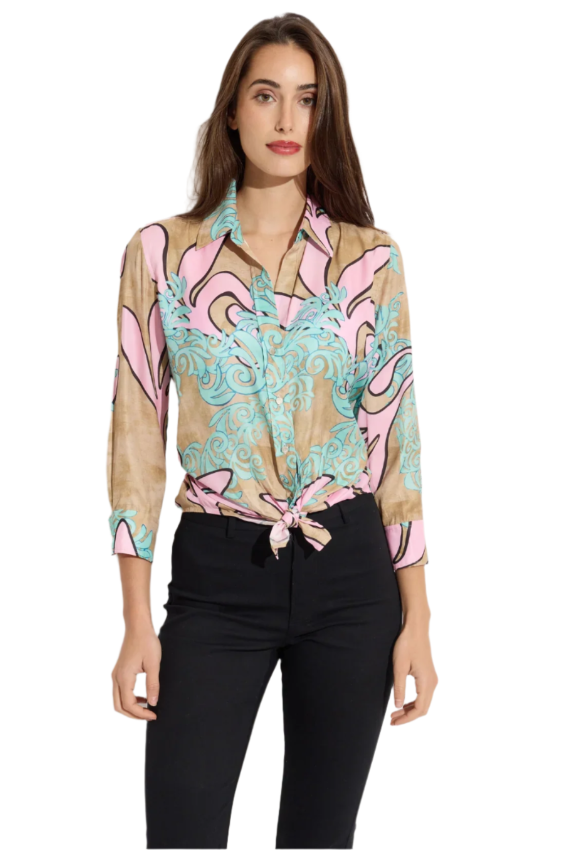 Scroll Print Button Down Blouse