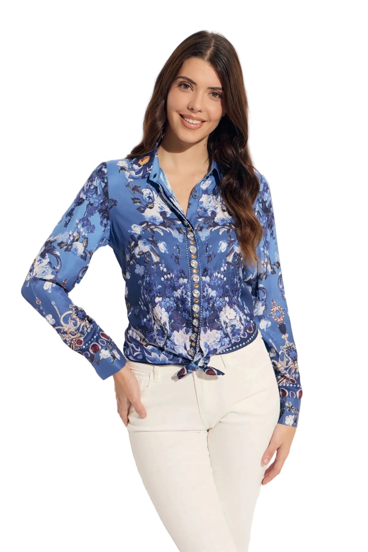 Jewel/Floral Button-Down Shirt