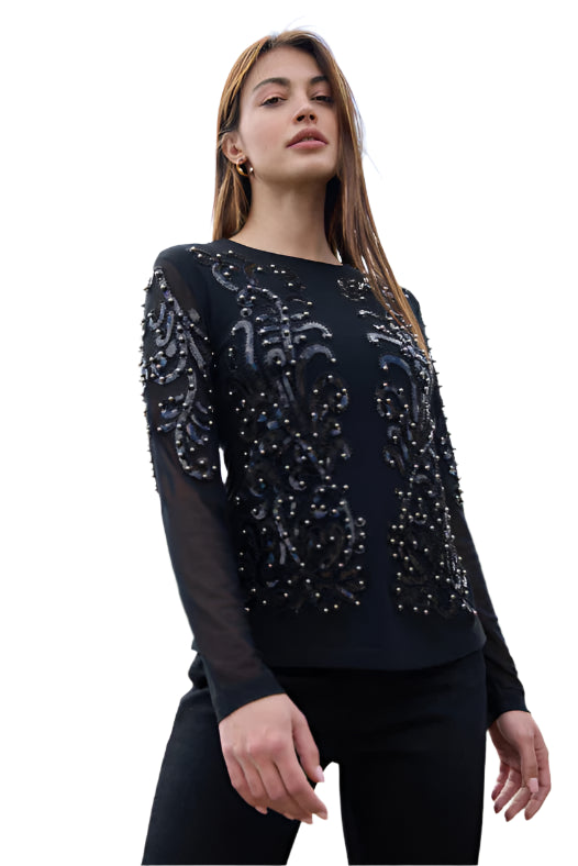 Studded Embroidery Mesh Top