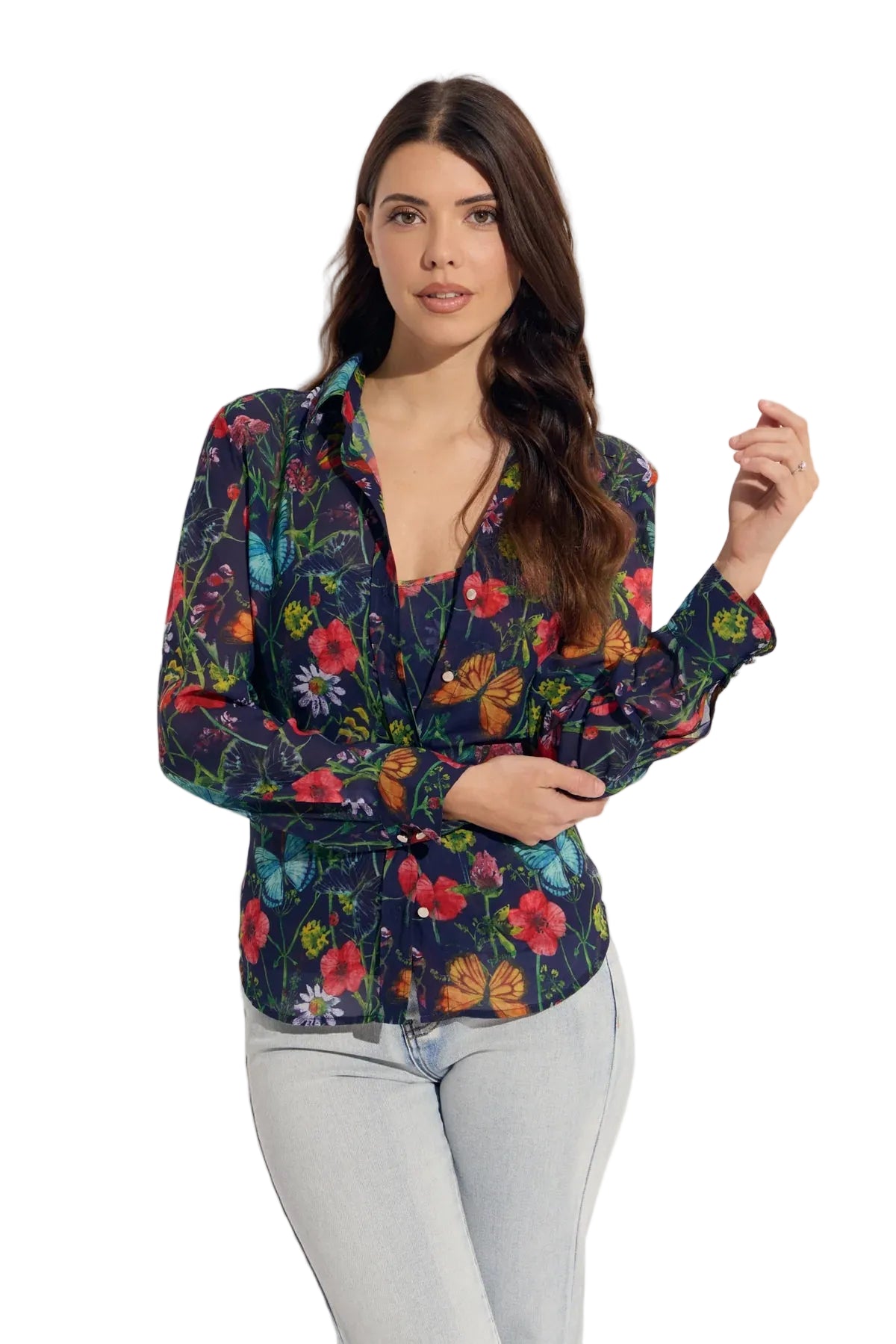 Floral/Butterfly 2pc Chiffon Top with Tank