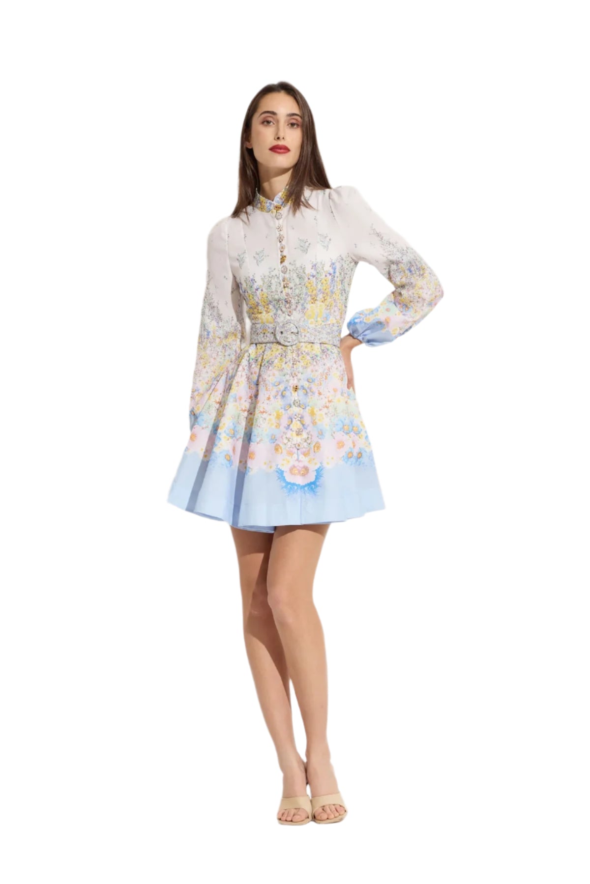 High Neck Belted Short Dress