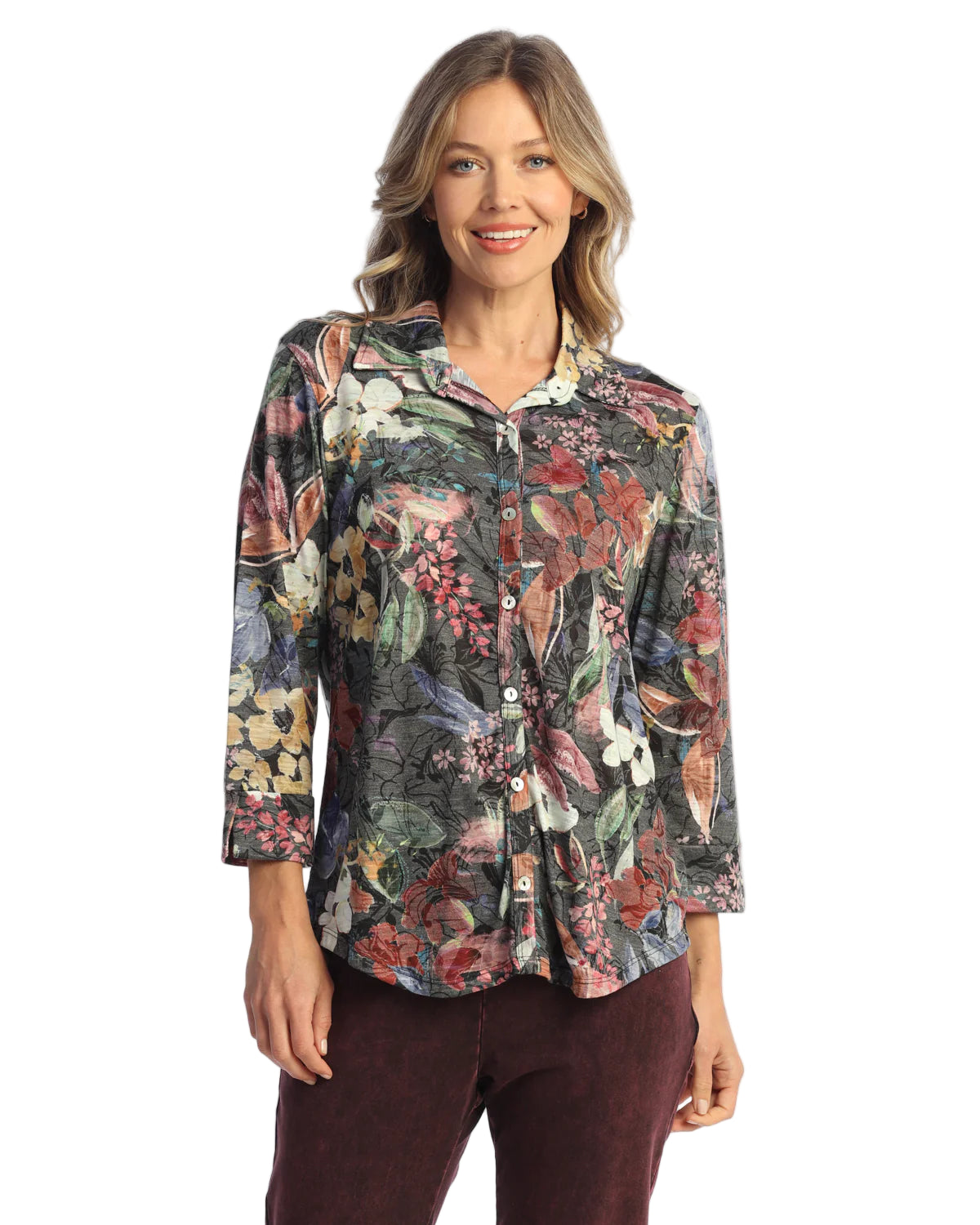 3/4 Cuff Sleeve Button Down Shirt - Juliette