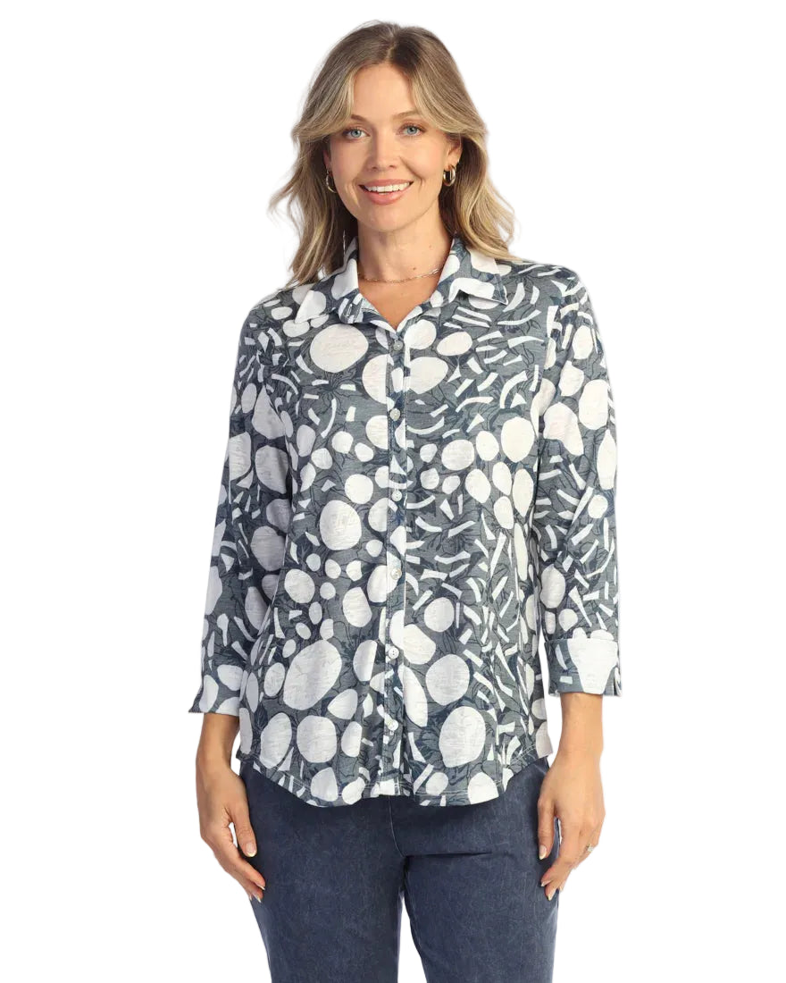 3/4 Slv Button Down Shirt - Pebbles