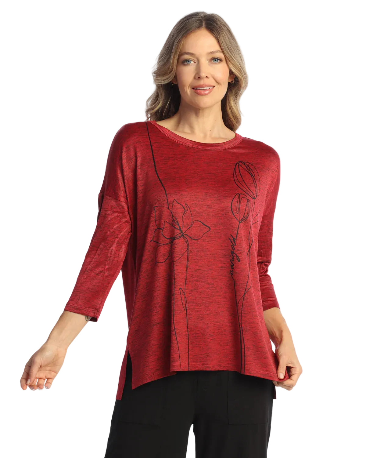 Slinky Like Knit Hi-Low Tunic Top - Marigold