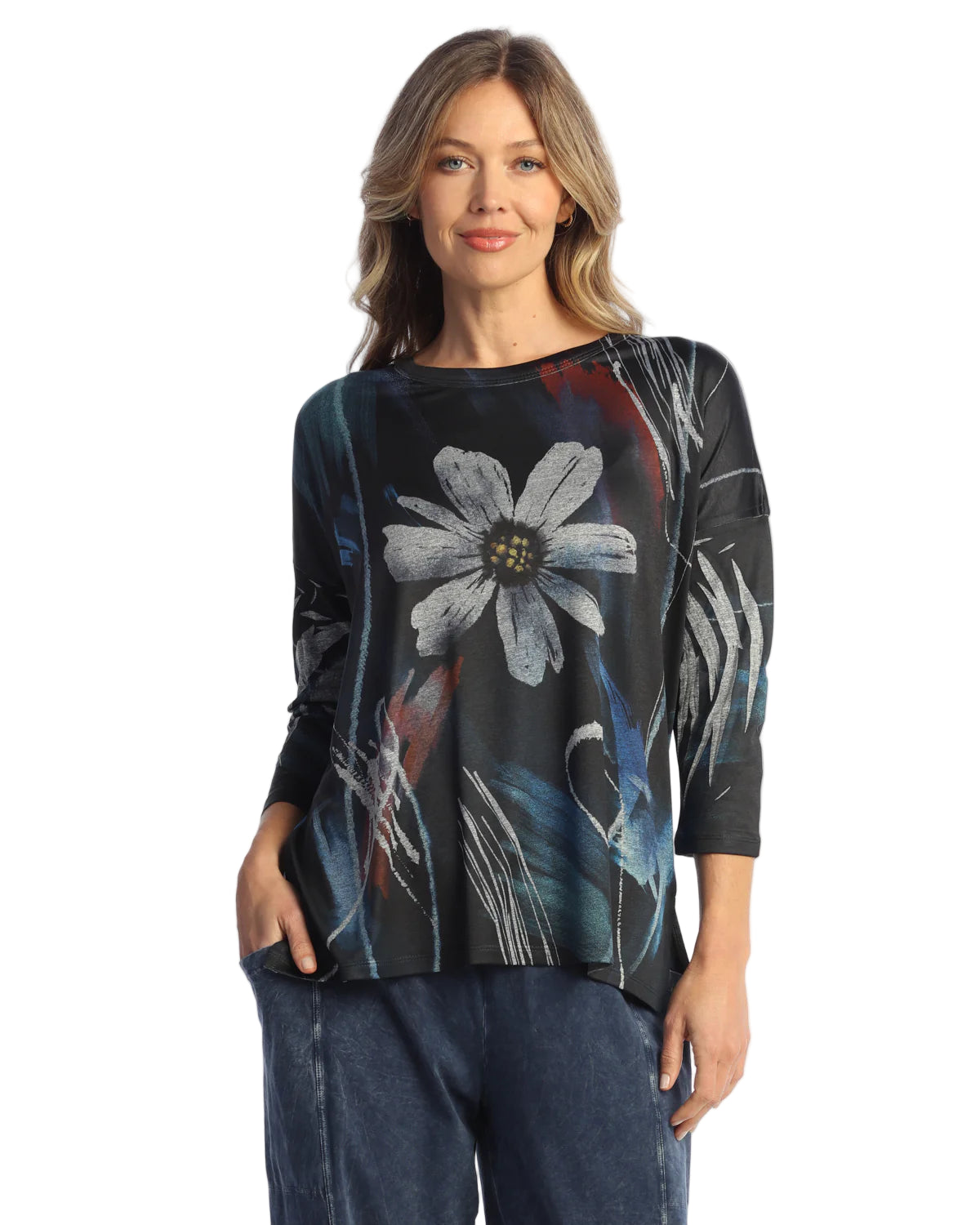 Slinky Like Knit Hi-Low Tunic Top - Alicia