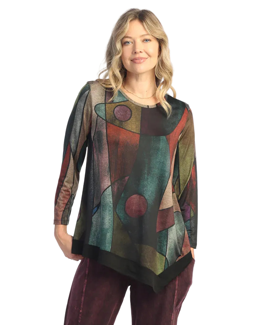 Slinky Asymmetric Tunic with Contrast - Tom Tom