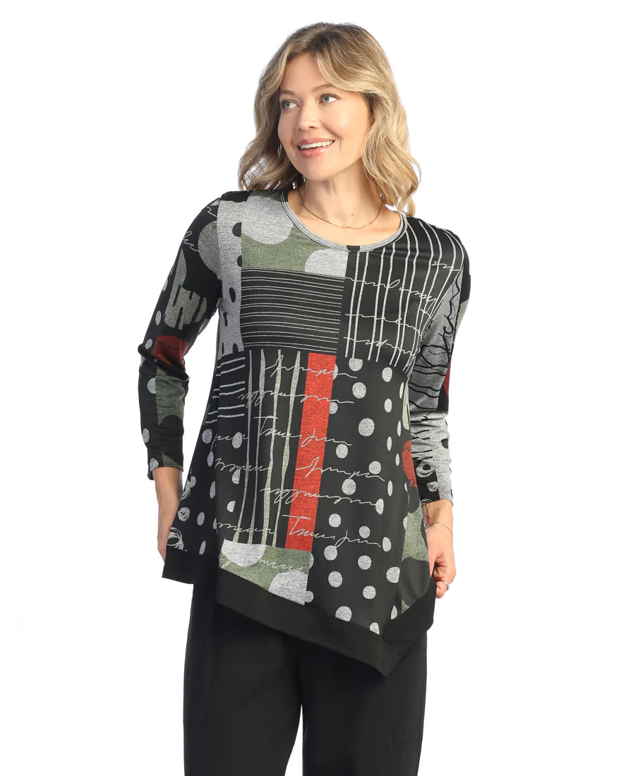 Slinky Asymmetric Tunic with Contrast - Amelia