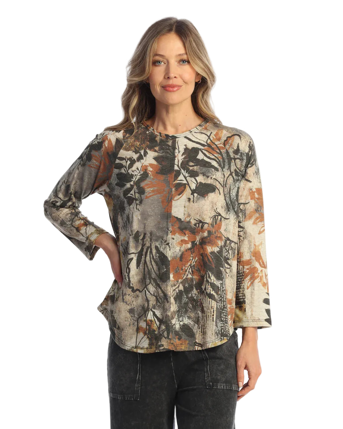 3/4 Slv Round Neck Front Seam Top - Nostalgia
