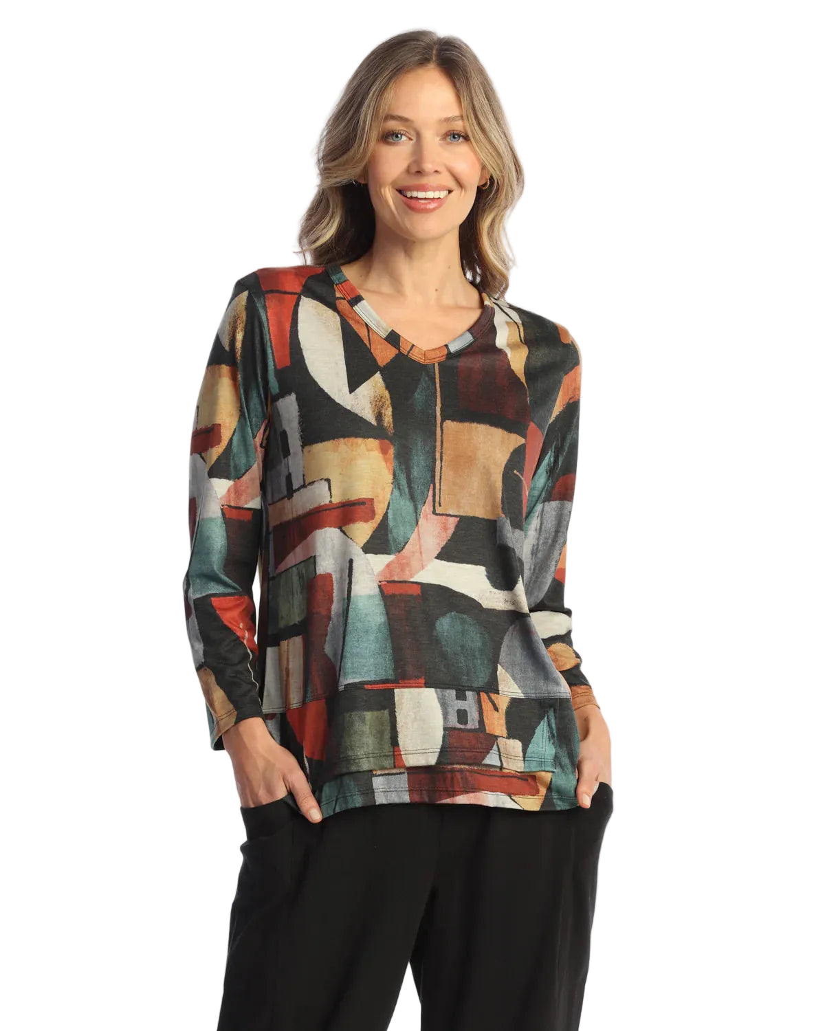 V-Neck Layered Hem Top - Cubism