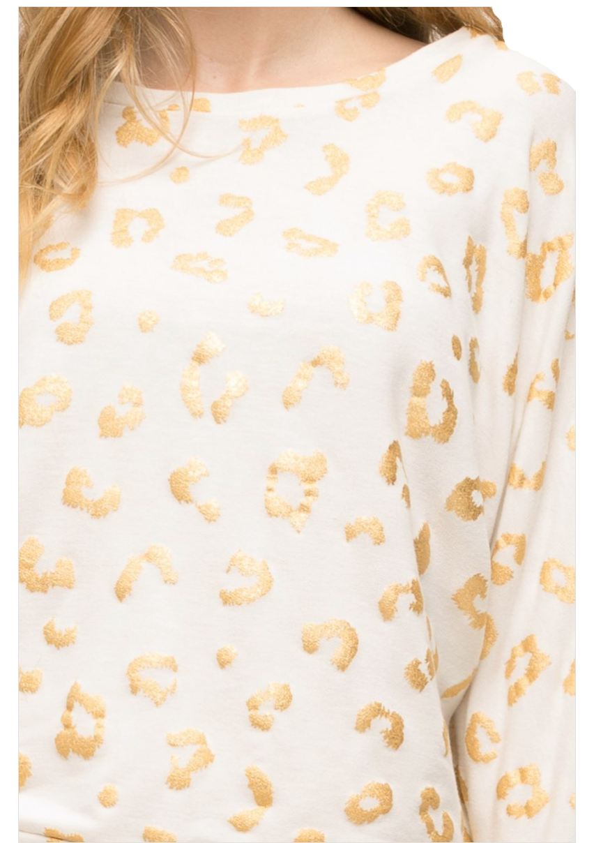 Metallic Leopard Print Dolman Sleeve Top