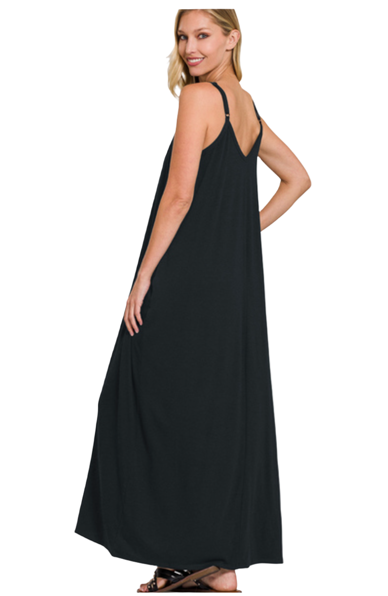 V-Neck Cami Maxi Dress with Side Pockets