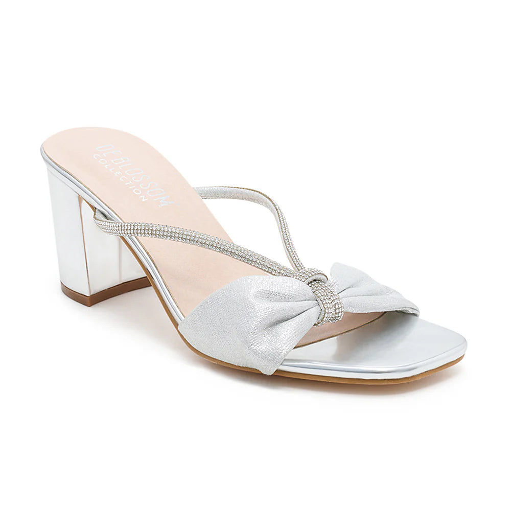 Shimmer Mule Open Toe Mid Block Heel