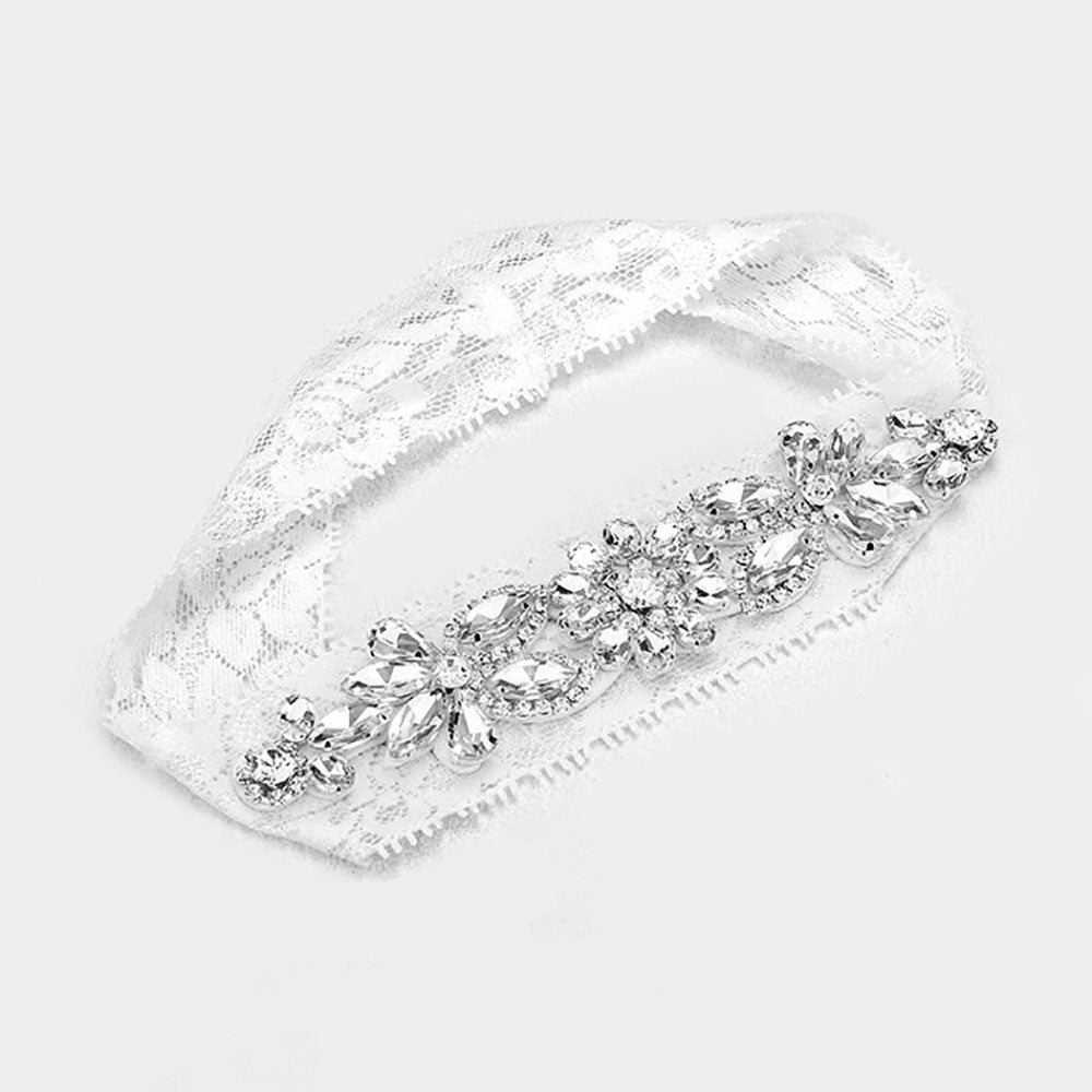 Garter Crystal Pave Flower Lace