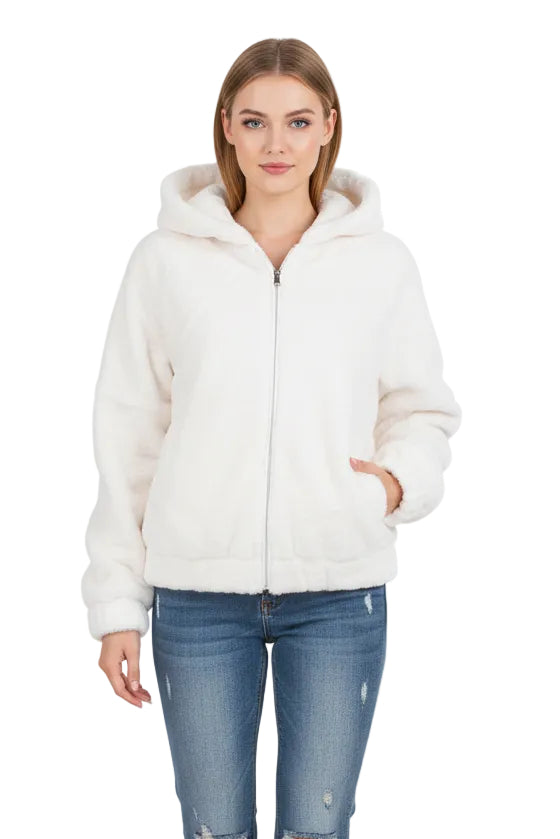 Faux Fur Hooded Zip Up Jacket