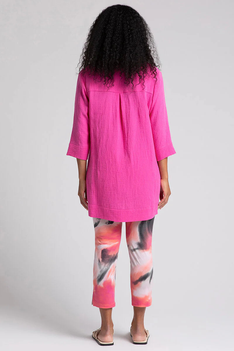 C - Cotton Gauze Overshirt, 3/4 Sleeve